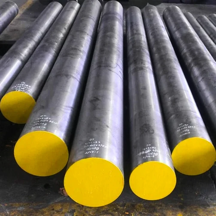 Alloy steel bars displayed in a manufacturing facility.